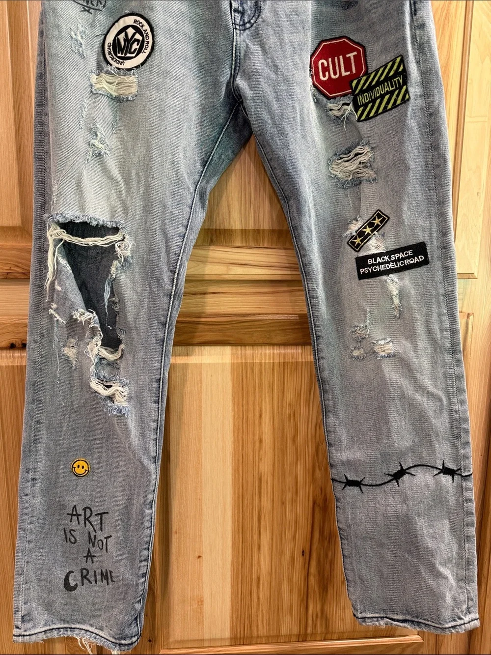Cult of Individuality Slim Distressed Patchwork Rocker Grunge Men's Jeans 36x33